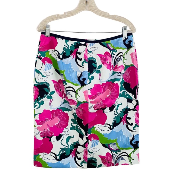 Talbots NWT Navy & Pink Colorful Floral Summer Ready Classic Pencil Skirt Sz 10 - Picture 5 of 8